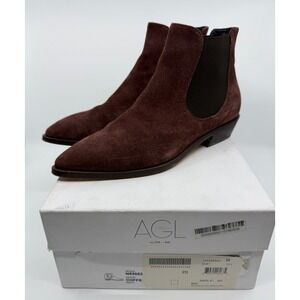 AGL Womens Burgundy Suede Pull On Chelsea Bootie Size 38.5/7.5 Retro Western